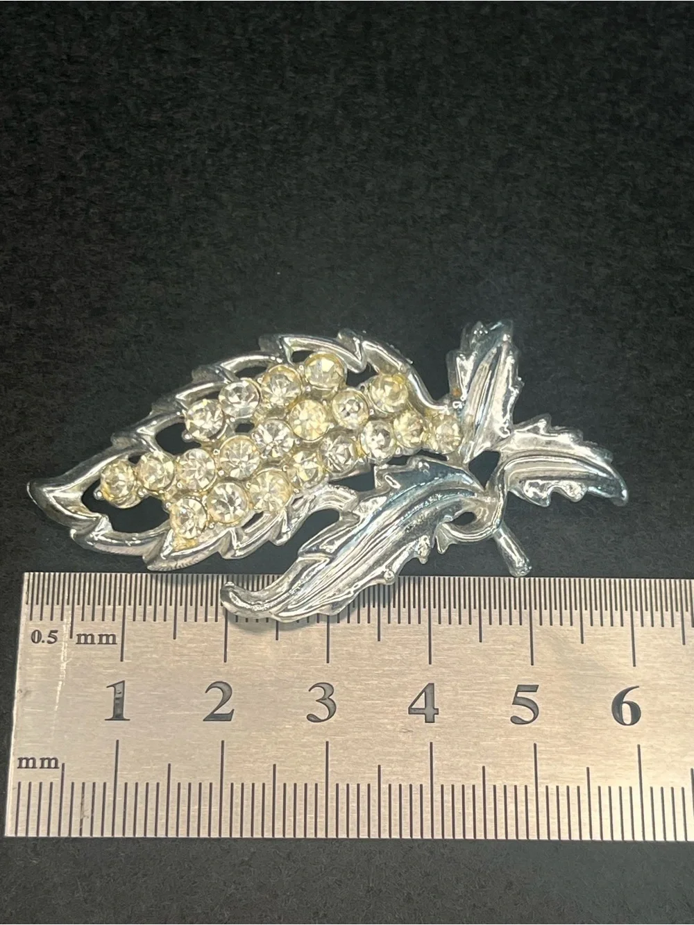 Vintage Rhinestone Floral Spray Brooch Silver Tone